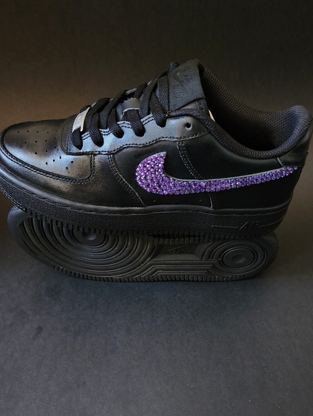 NIKE AIR FORCE 1 BLACK " SWAROVSKICUSTOMIZED " WOMEN US SIZE 6 GREAT COND - Picture 8 of 10